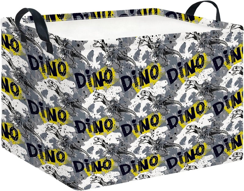 CLOCOR Rectangular Storage Basket,Collapsible Cute Pattern Storage Bin,Waterproof Books Box with Handles,Gift Basket(Grey Dinosaur) - Image 1